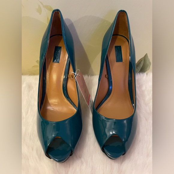 WOMEN’S “ZARA” PLATFORM PEEP TOE HEELS- SIZE 38 (EU) 7-1/2 US. CLR-BLUE/TEAL - Picture 4 of 4